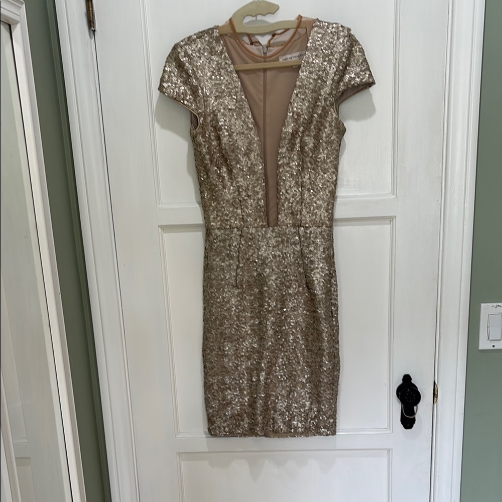 Dress the Population Champagne sequin mesh insert dress small